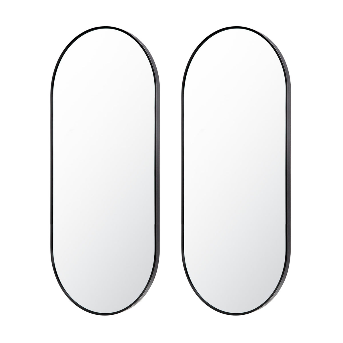 2 Set La Bella Wall Mirror Oval Aluminum Frame Makeup Decor Bathroom Vanity 45x100cm - Black