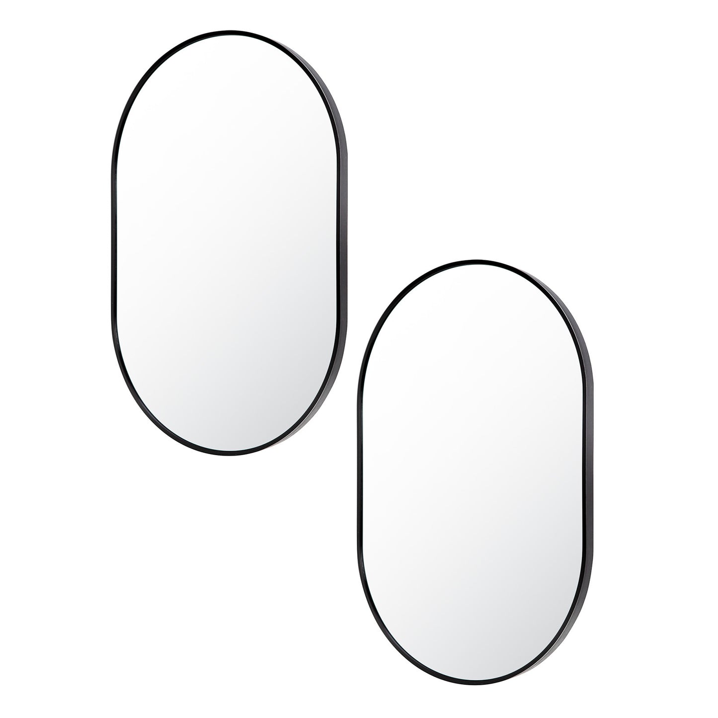 2 Set La Bella Wall Mirror Oval Aluminum Frame Makeup Decor Bathroom Vanity 50x75cm - Black