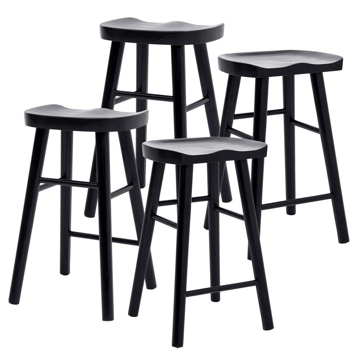 La Bella 4 Set Wooden Bar Stool 65cm FRIDA Pine Wood Counter Kitchen Barstools Cafe Dining Chair - Black