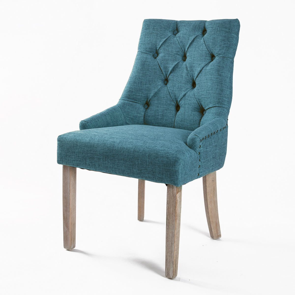 La Bella French Provincial Dining Chair Amour Oak Fabric Studs Retro - Dark Blue