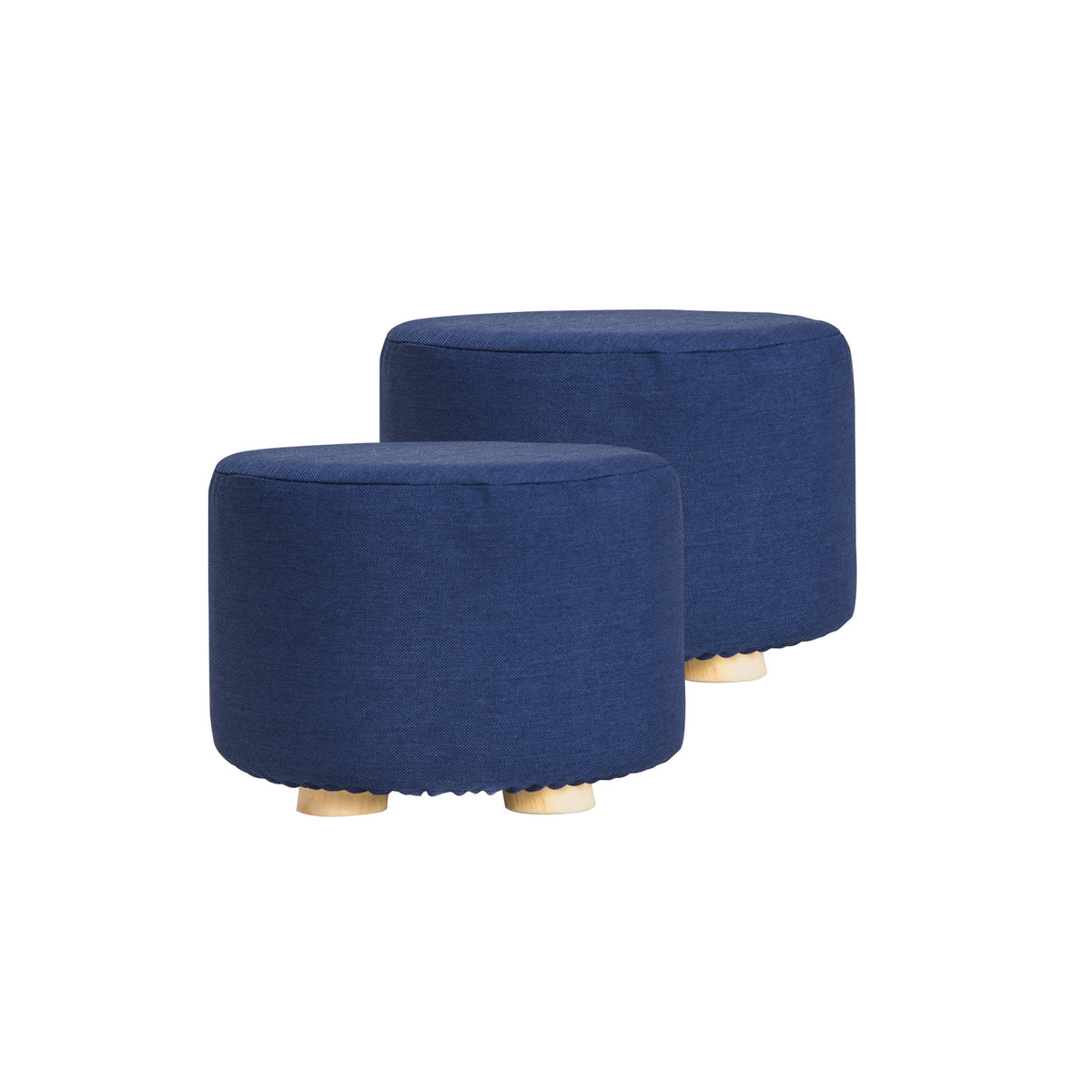 La Bella 2 Set Ottoman Round Stool Fabric Wooden Leg Foot - Dark Blue