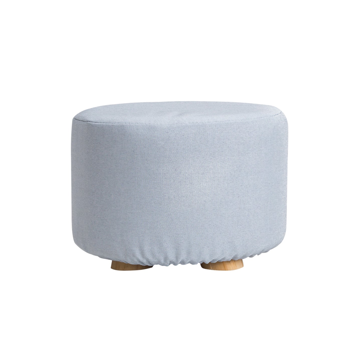 La Bella Ottoman Round Stool Fabric Wooden Leg Foot - Light Blue