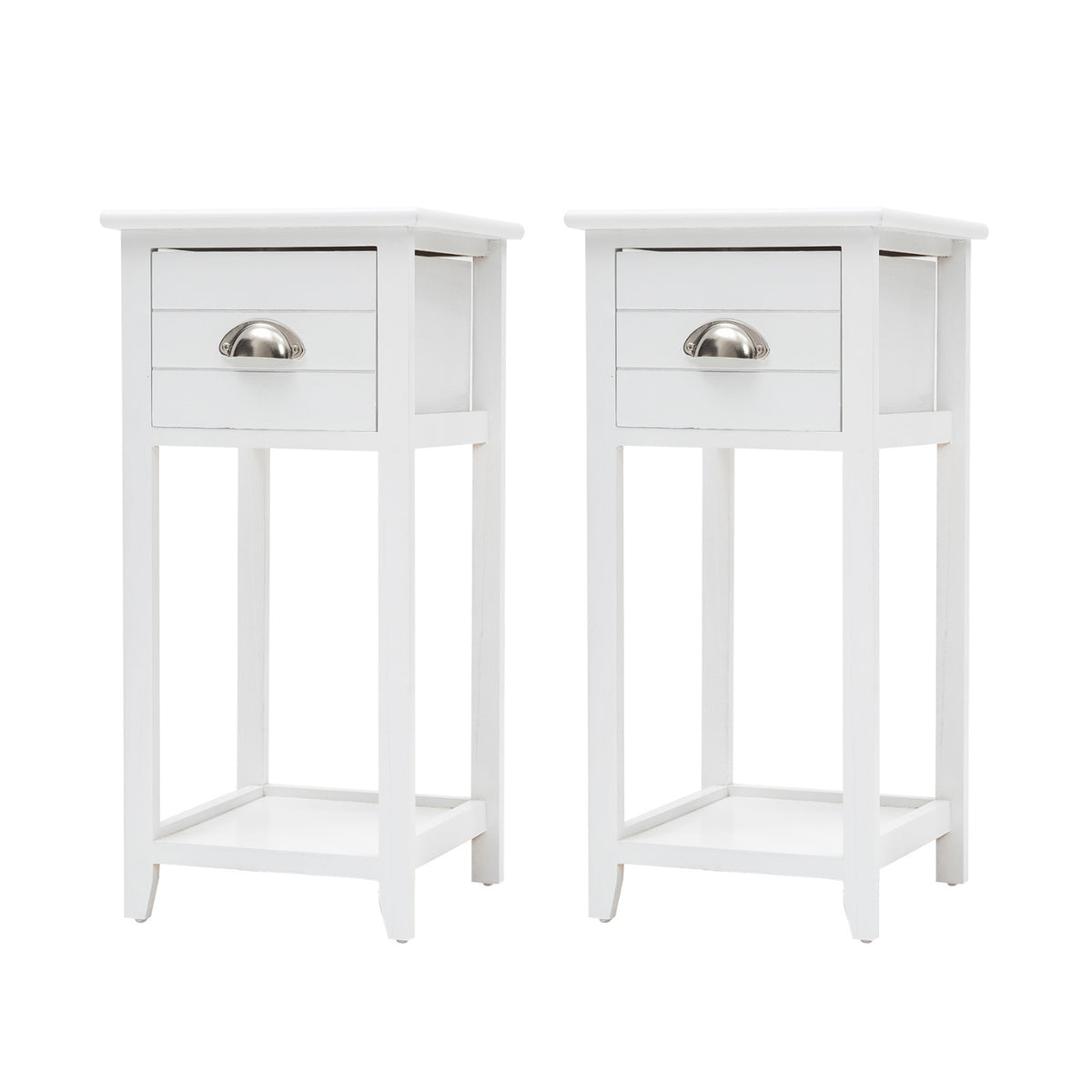 La Bella 2 Set Bedside Table Drawer Vintage Side Table Storage Cabinet Bedroom VALERIE - White