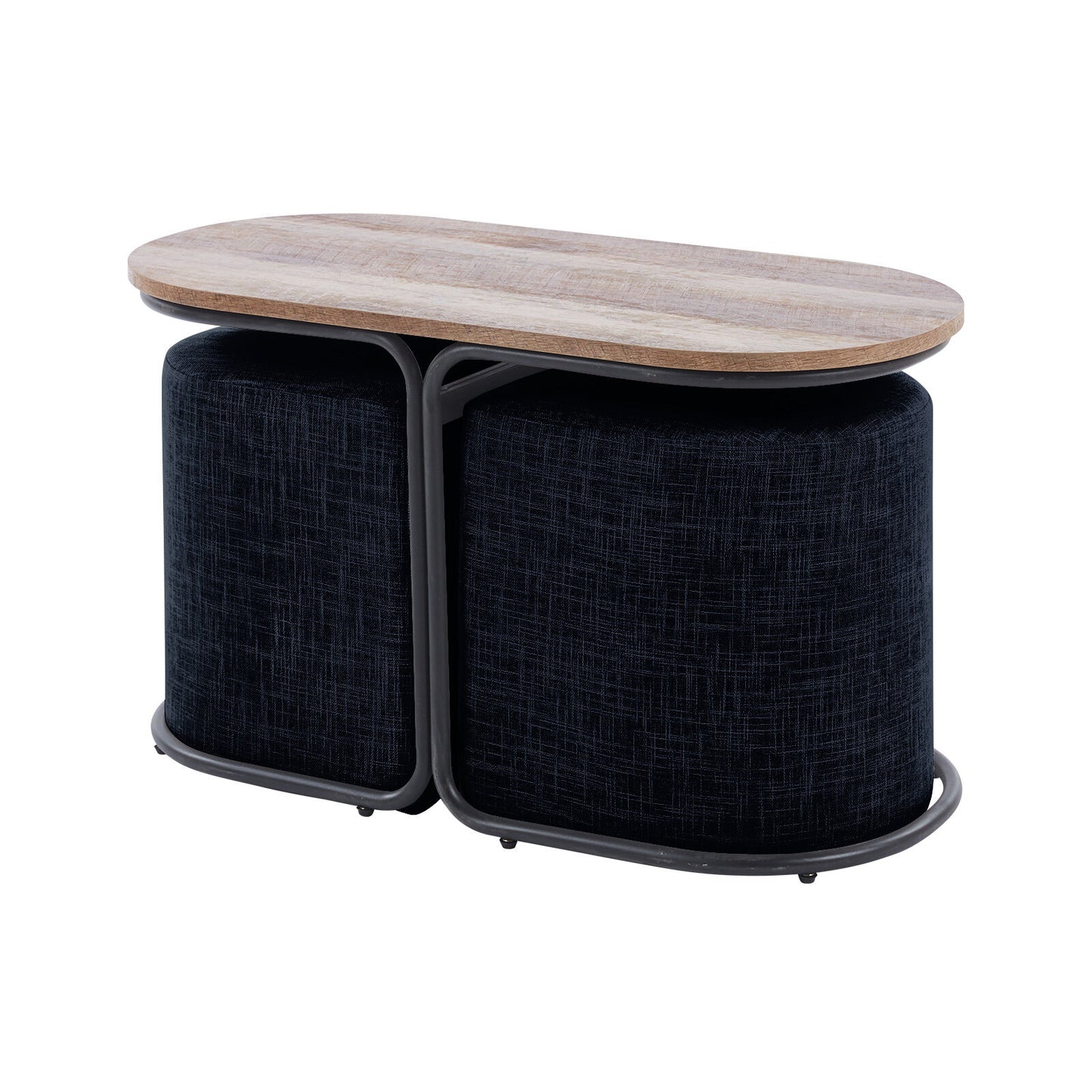 La Bella 3 Piece Set Coffee Table & Ottoman Wood Side End Table Industrial Rustic - Black