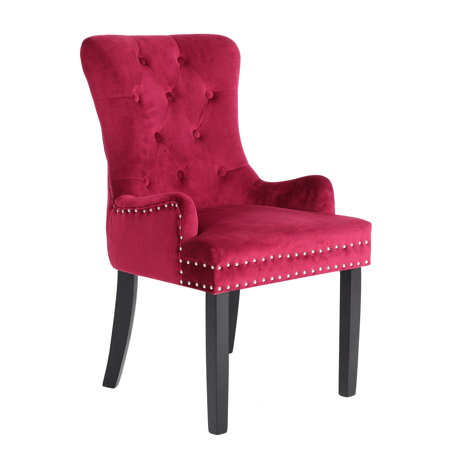 La Bella French Provincial Dining Chair Ring Studded Lisse Velvet Rubberwood - Bordeaux Red