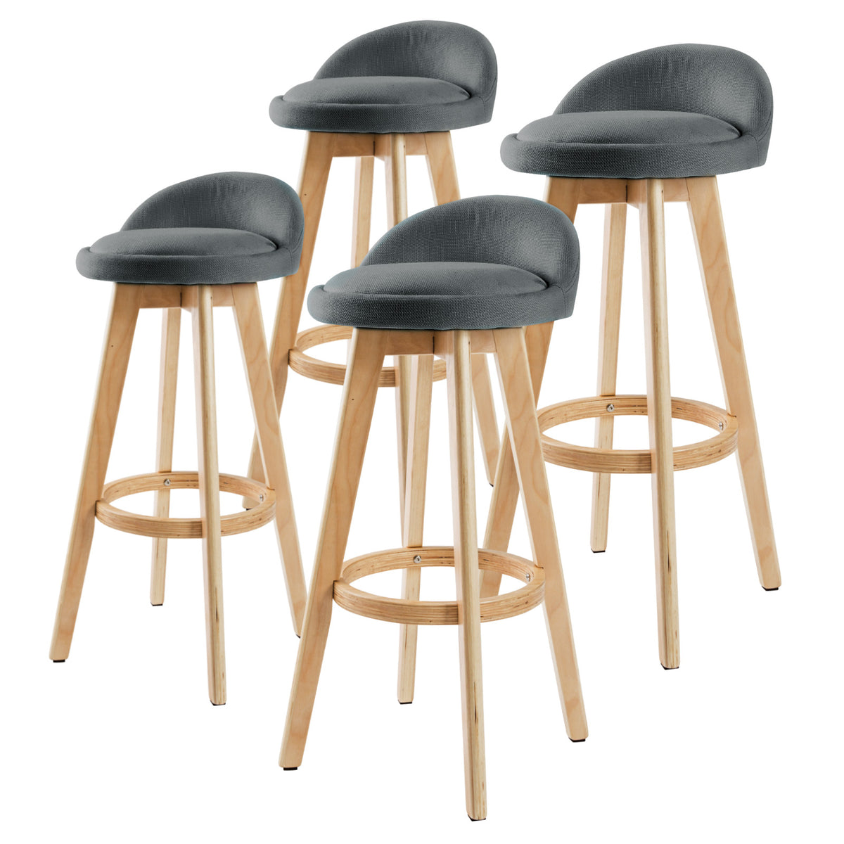 La Bella 4 Set Wooden Bar Stool 72cm Leila Fabric Dining Chairs Kitchen - Grey
