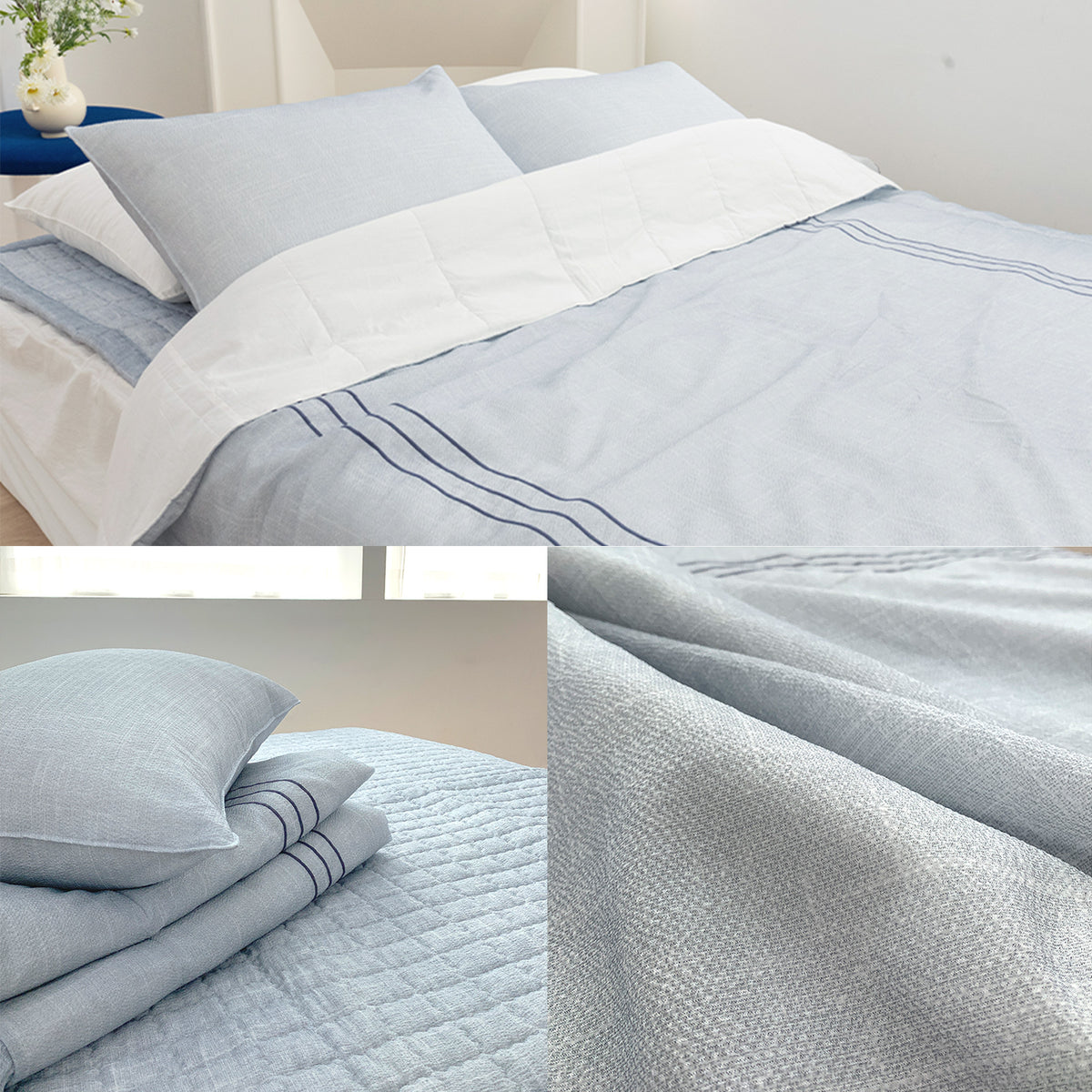 Saesom Queen Flua Snow Comforter Set Cool Lightweight Quilt Bedspread Bedding Coverlet - Blue