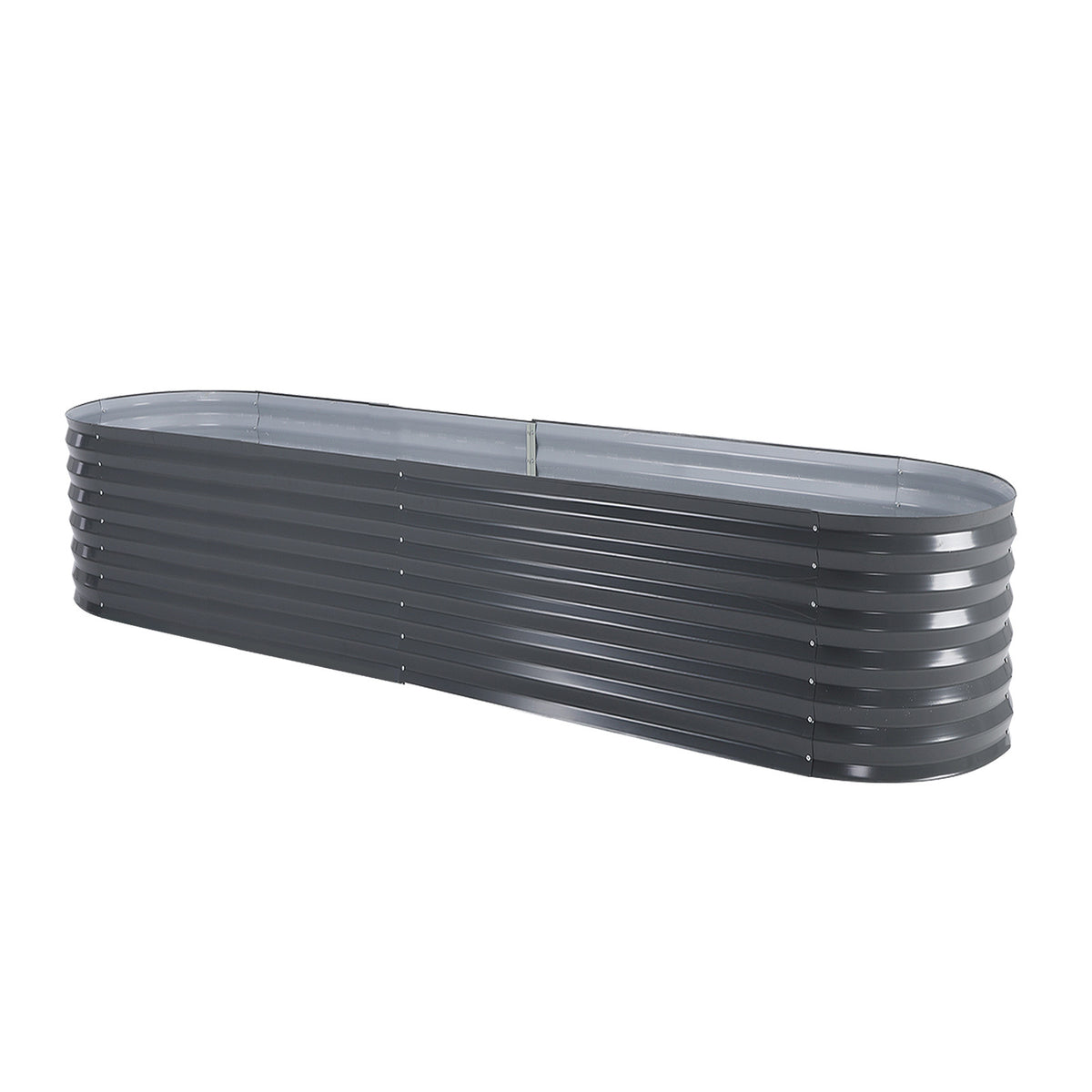 Home Ready Raised Garden Bed Galvanised Steel Planter Oval Grow Plant Veggie Flowers 240 x 80 x 45cm - Grey