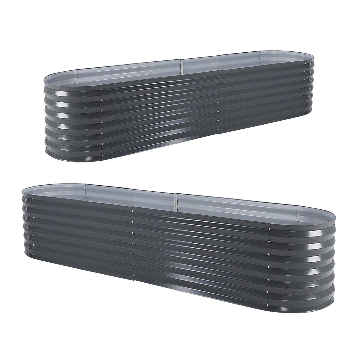 Home Ready 2 Set Raised Garden Bed Galvanised Steel Planter Oval Grow Plant Veggie Flowers 240 x 80 x 45cm - Grey