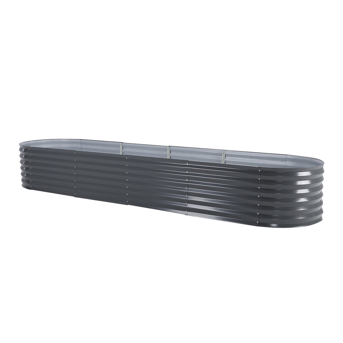Home Ready Raised Garden Bed Galvanised Steel Planter Oval Grow Plant Veggie Flowers 320 x 80 x 45cm - Grey