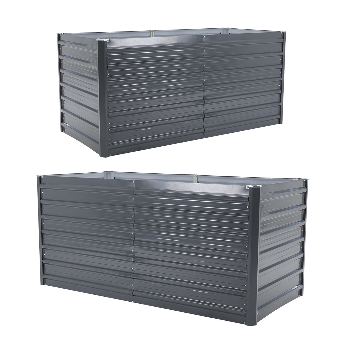 Home Ready 2 Set 2-in-1 Raised Garden Bed Galvanised Steel Planter Grow Veggie Plant Flowers 320 x 80 x 77cm - Grey