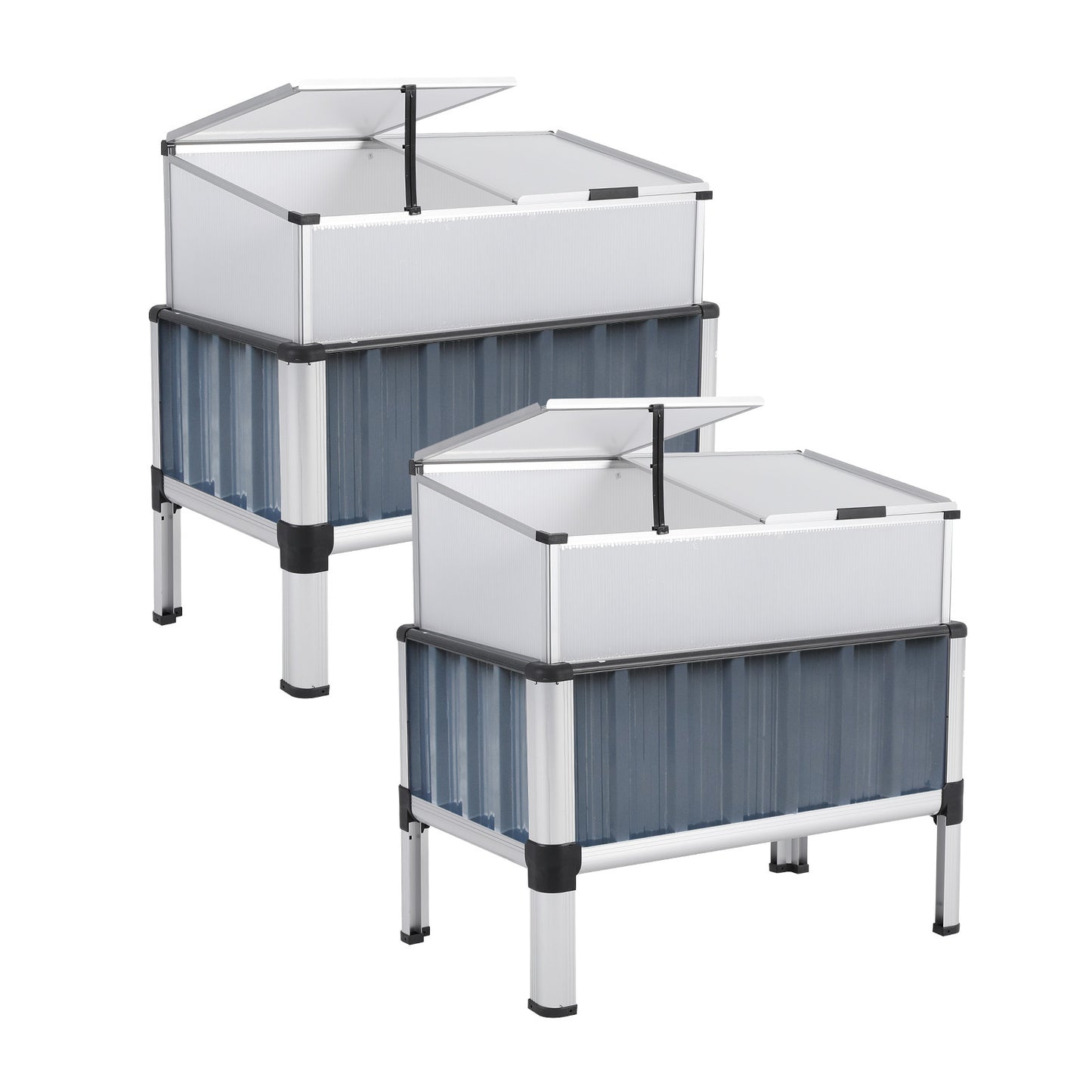 Home Ready 2 Set Cold Frame Greenhouse Cover Raised Garden Bed Stand Planter - Grey