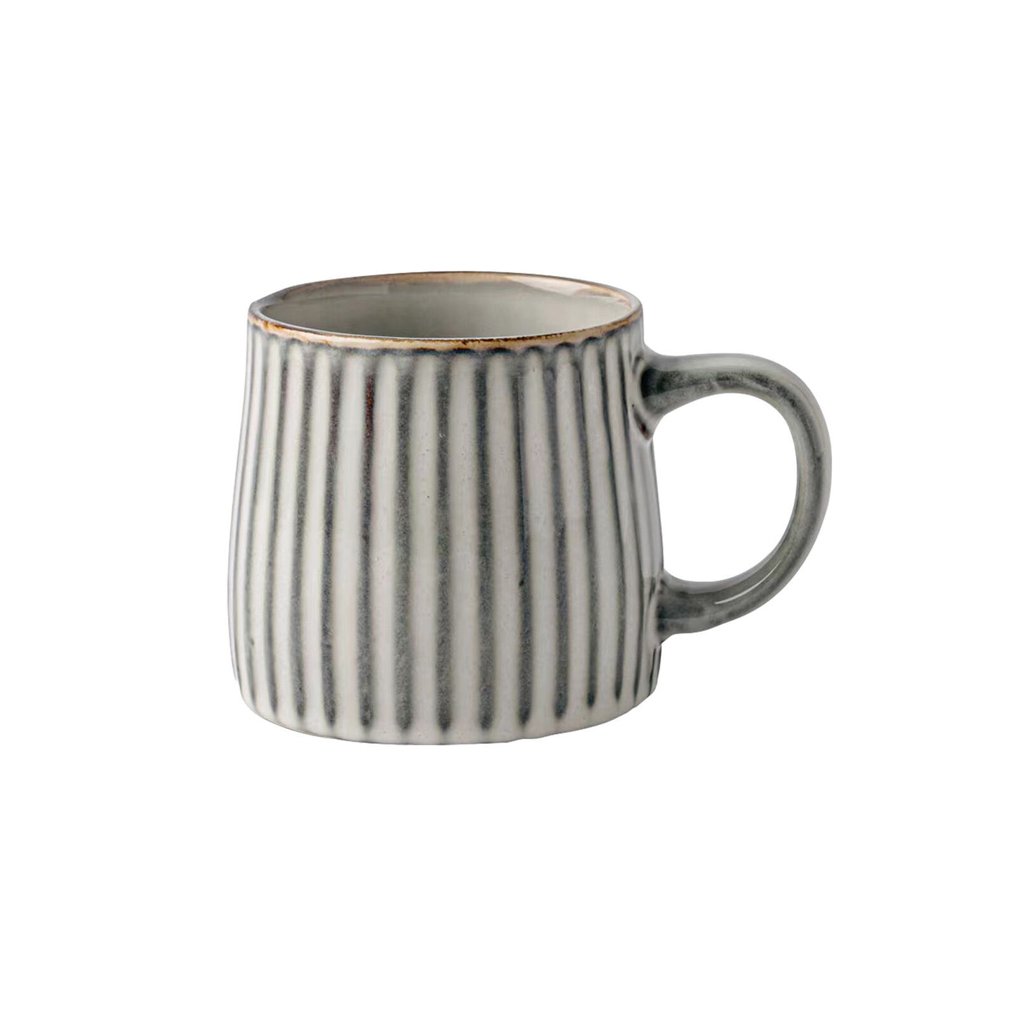 High-Fired Ceramic Stoneware Ribbed Stripe Mug 460ml Matt Earthy Grey