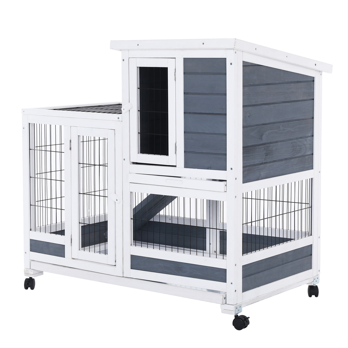 Paw Mate Rabbit Hutch Chicken Coop 96.5x56x90.5cm 2 Storey Pet Cage Run Wheels