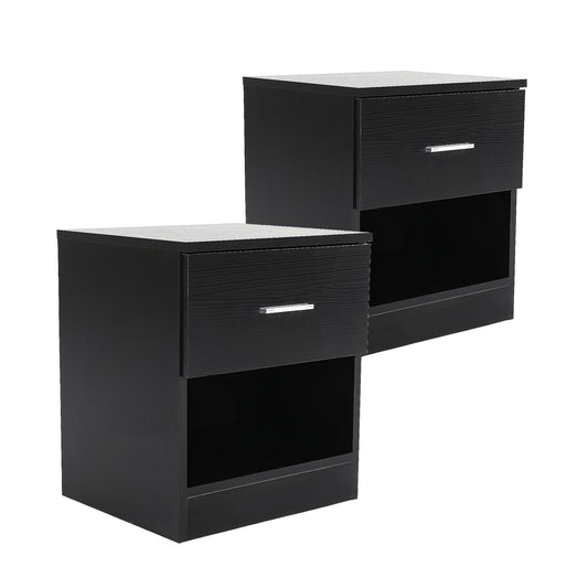 La Bella 2 Set Bedside Table Side Storage Cabinet Nightstand Bedroom 1 Drawer 1 Shelf ELLA - Black