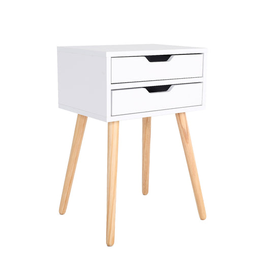 La Bella Bedside Table 2 Drawer Wood Leg Storage Cabinet Nightstand SUZY - White