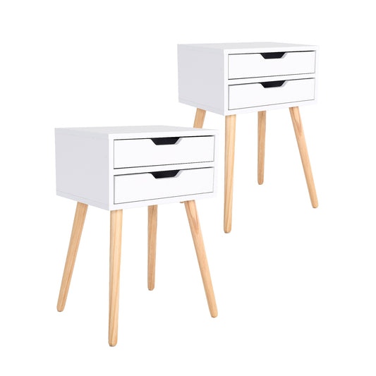 La Bella 2 Set Bedside Table 2 Drawer Wood Leg Storage Cabinet Nightstand SUZY - White