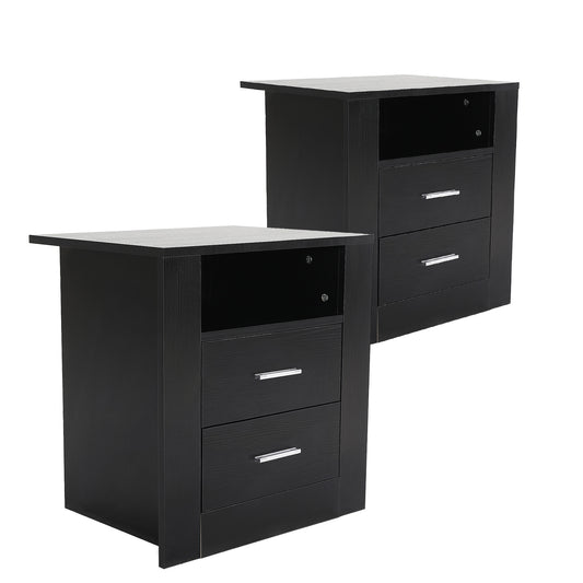 La Bella 2 Set Bedside Table Side Storage Cabinet Nightstand Bedroom 2 Drawer 1 Shelf ZURI - Black