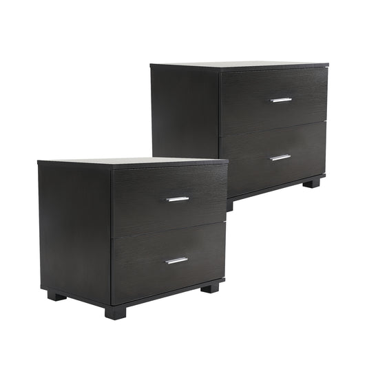 La Bella 2 Set Bedside Table Side Storage Cabinet Nightstand Bedroom 2 Drawer ETTA - Black