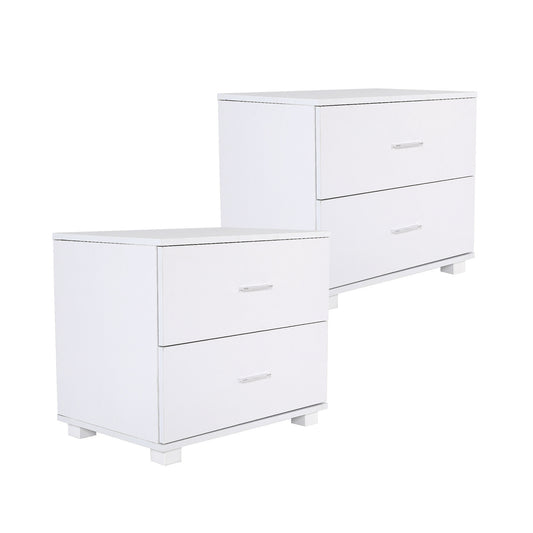 La Bella 2 Set Bedside Table Side Storage Cabinet Nightstand Bedroom 2 Drawer Legs ETTA - White