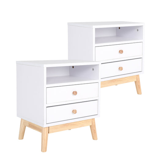 La Bella 2 Set Bedside Table Side Storage Cabinet Nightstand Bedroom 2 Drawer ANYA - White