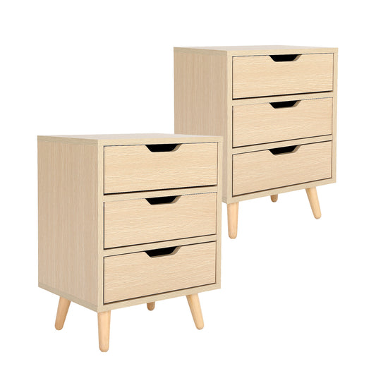 La Bella 2 Set Bedside Table Side Storage Cabinet Nightstand Bedroom 3 Drawer LACY - Oak