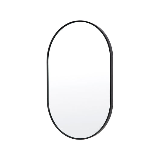 La Bella Wall Mirror Oval Aluminum Frame Makeup Decor Bathroom Vanity 50x75cm - Black