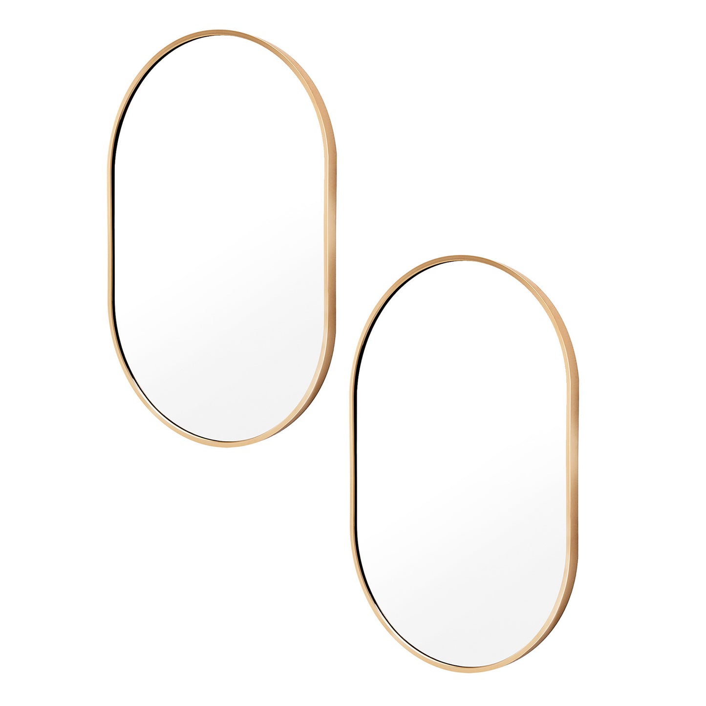 2 Set La Bella Wall Mirror Oval Aluminum Frame Makeup Decor Bathroom Vanity 50x75cm - Gold