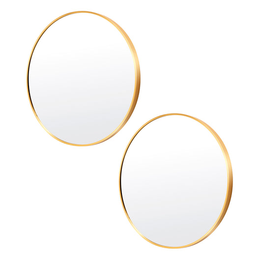 2 Set La Bella Wall Mirror Round Aluminum Frame Makeup Decor Bathroom Vanity 60cm - Gold