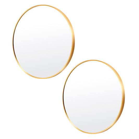 2 Set La Bella Wall Mirror Round Aluminum Frame Makeup Decor Bathroom Vanity 70cm - Gold