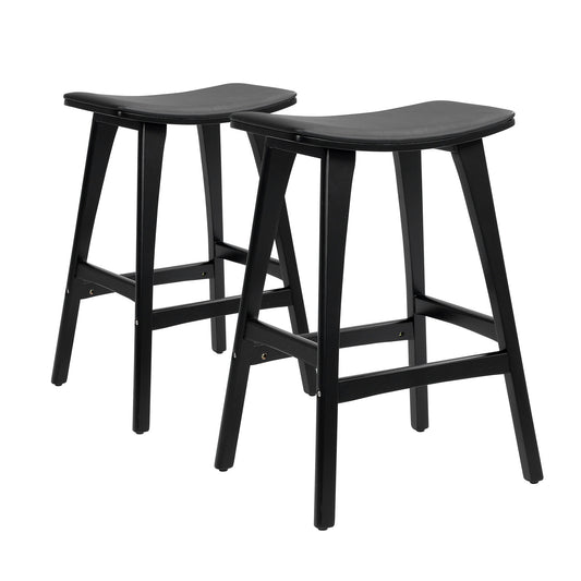 La Bella 2 Set Wooden Bar Stool 65cm KANSO Kitchen Barstools Padded PU Dining Chair - Black