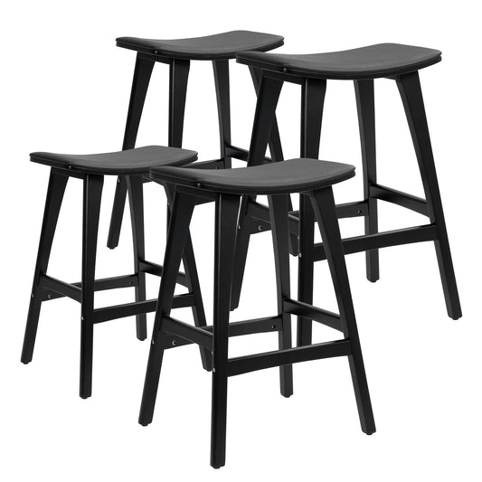 La Bella 4 Set Wooden Bar Stool 65cm KANSO Kitchen Barstools Padded PU Dining Chair - Black