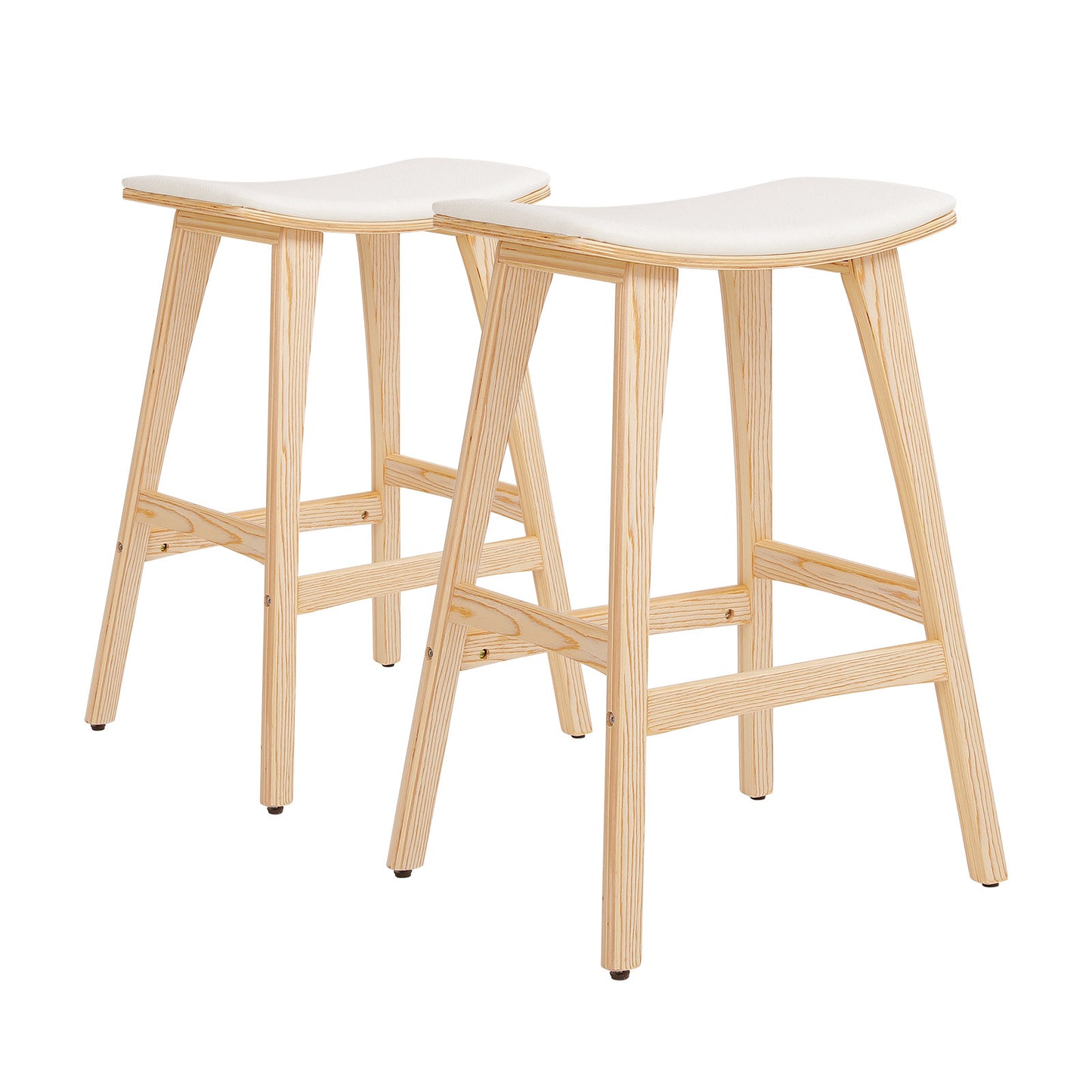 La Bella 2 Set Wooden Bar Stool 65cm KANSO Kitchen Barstools Padded Fabric Dining Chair - Beige