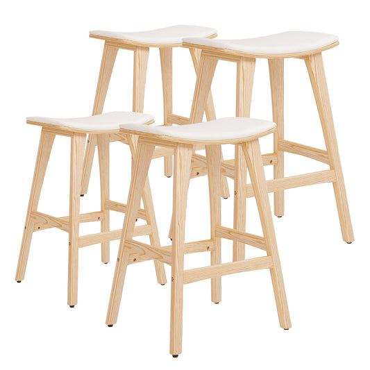 La Bella 4 Set Wooden Bar Stool 65cm KANSO Kitchen Barstools Padded Fabric Dining Chair - Beige