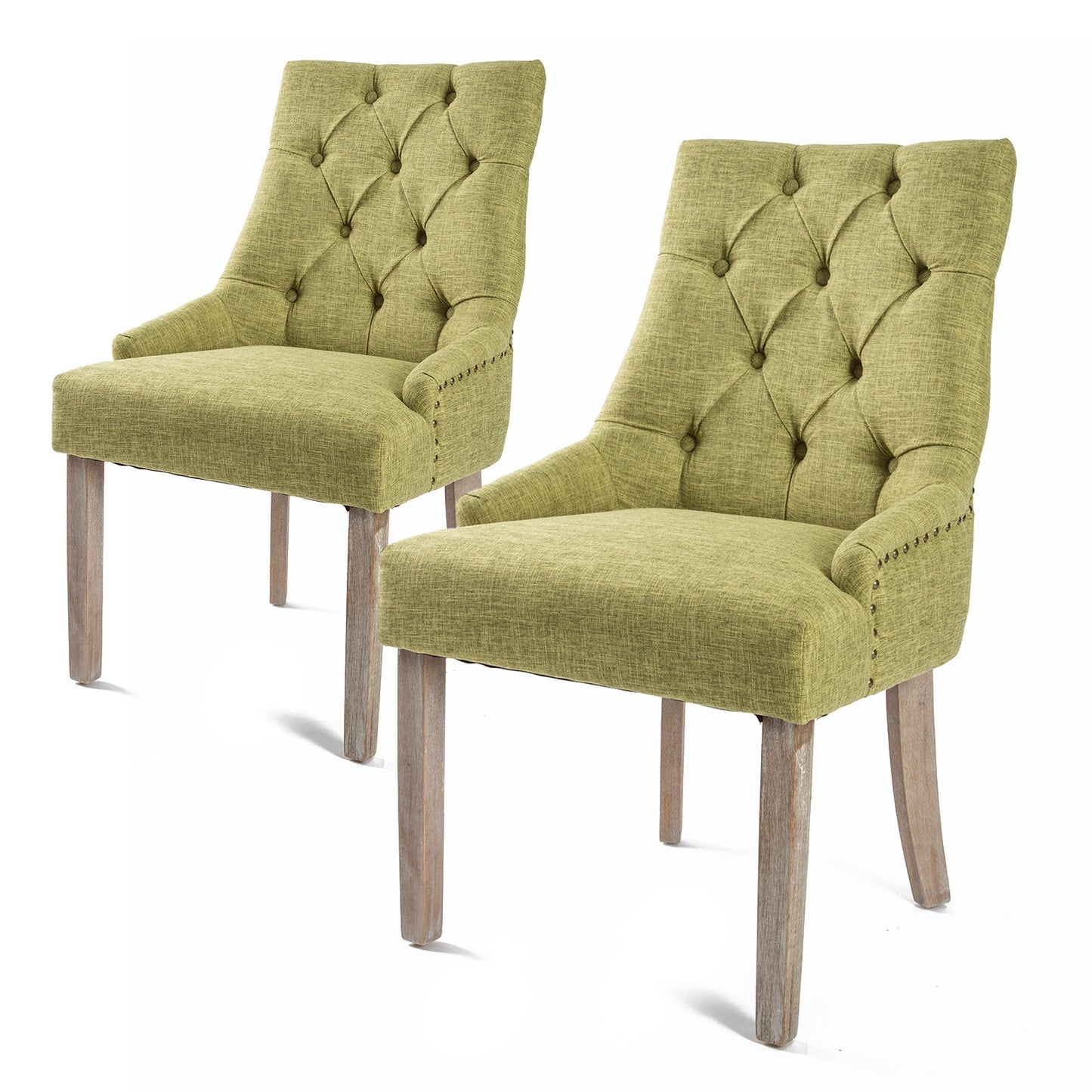 La Bella 2 Set French Provincial Dining Chair Amour Oak Fabric Studs Retro - Green