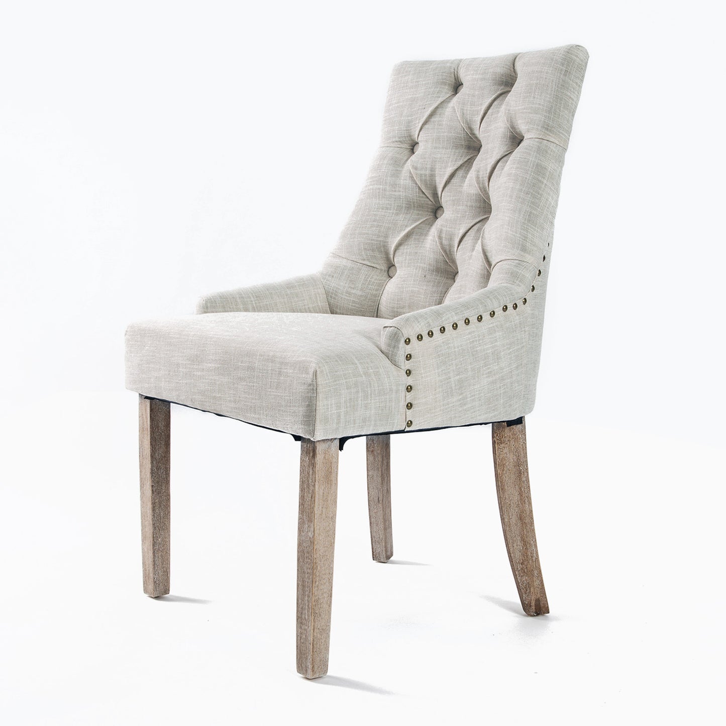 La Bella French Provincial Dining Chair Amour Oak Fabric Studs Retro - Grey