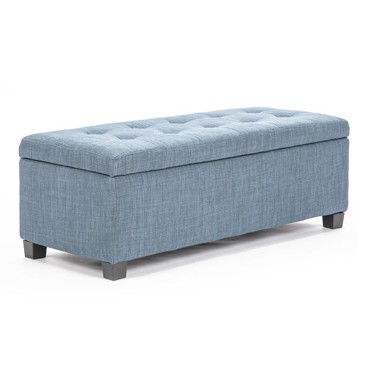 La Bella Storage Ottoman Foot Stool 102cm Fabric Blanket Box Chest Toy - Light Grey Blue