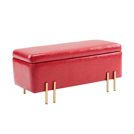 La Bella Storage Ottoman Bench Seat 97cm Chest Couch Stool PU Leather - Red