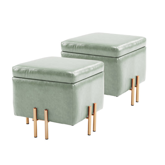 La Bella 2 Set Storage Ottoman Cube Seat 45cm Chest Couch Tuffet Foot Stool PU Leather - Green