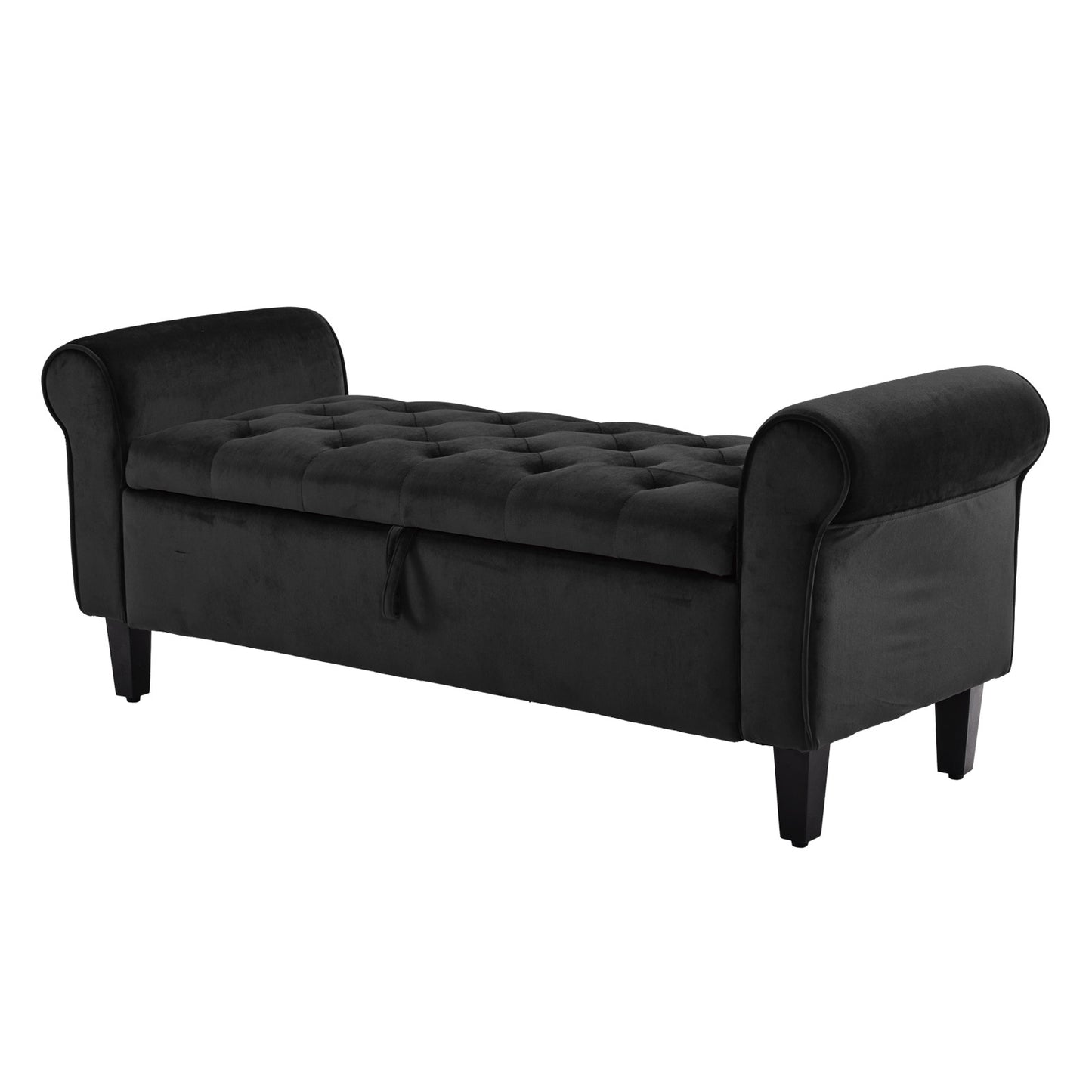 La Bella Storage Ottoman Bench Seat 132cm Chest Arm Couch Stool Velvet - Black