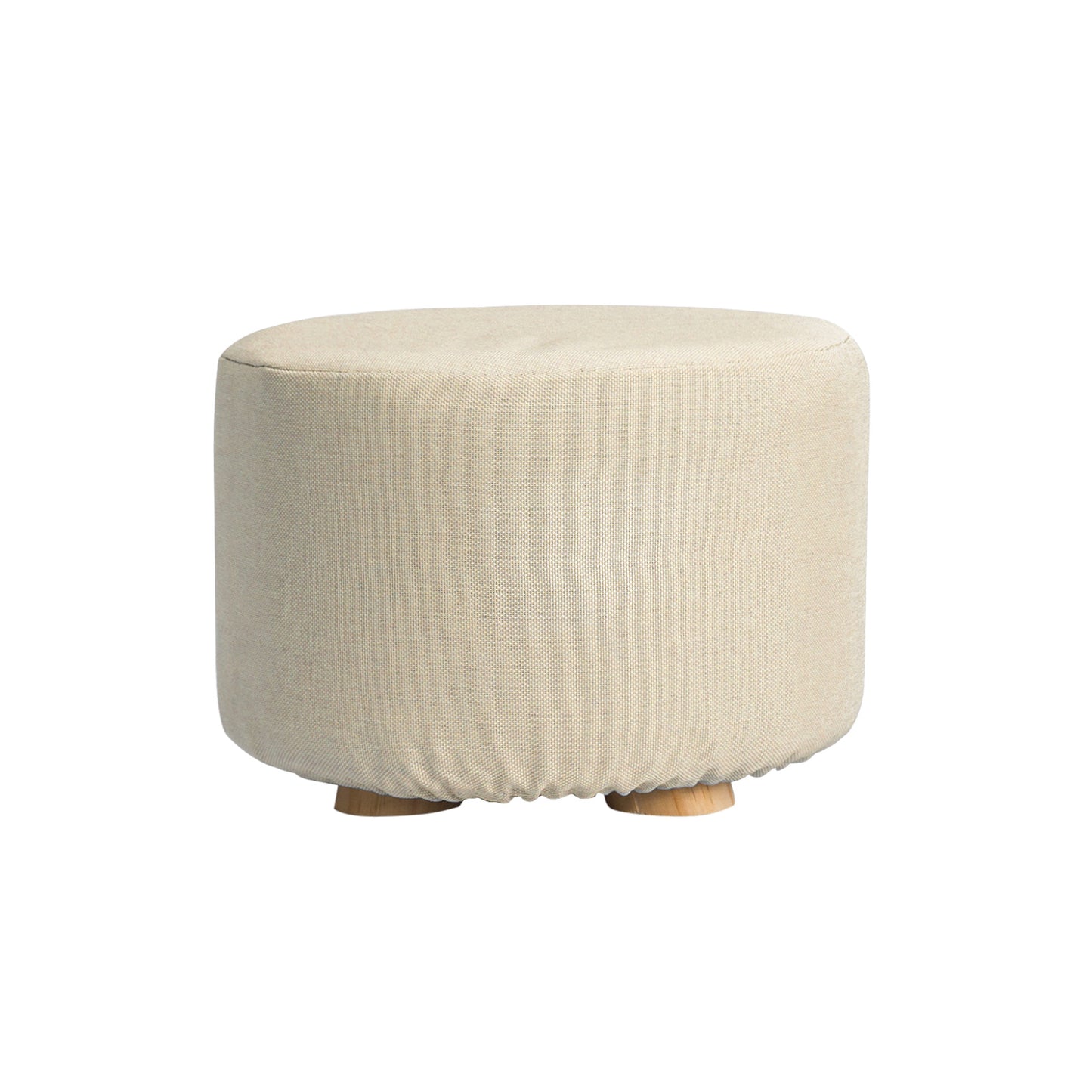 La Bella Ottoman Round Stool Fabric Wooden Leg Foot - Beige