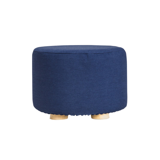 La Bella Ottoman Round Stool Fabric Wooden Leg Foot - Dark Blue