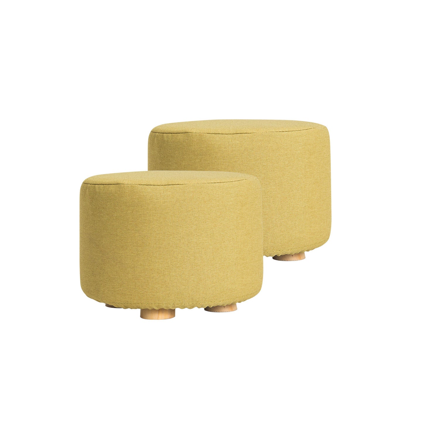 La Bella 2 Set Ottoman Round Stool Fabric Wooden Leg Foot - Green