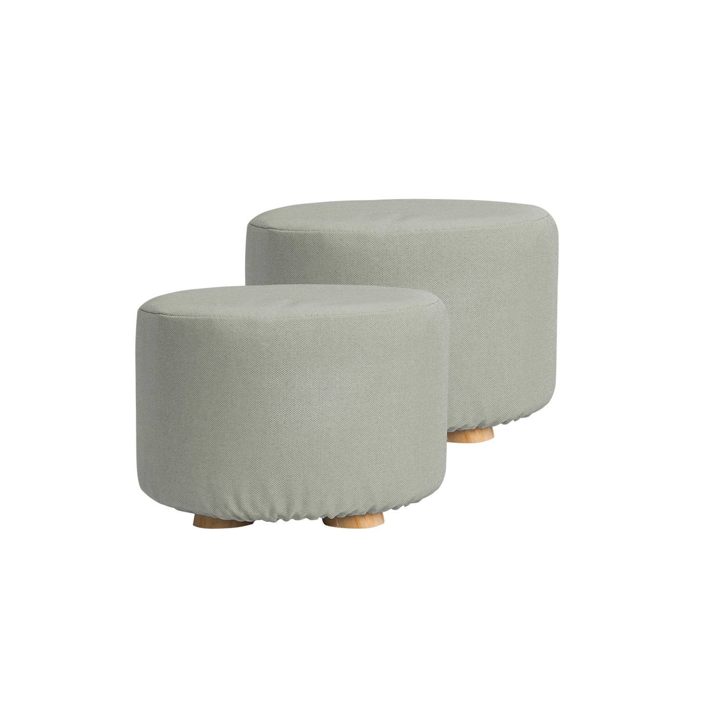 La Bella 2 Set Ottoman Round Stool Fabric Wooden Leg Foot - Grey