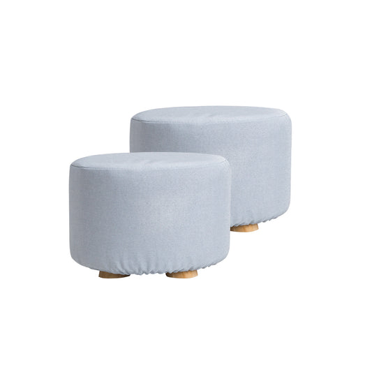 La Bella 2 Set Ottoman Round Stool Fabric Wooden Leg Foot - Light Blue