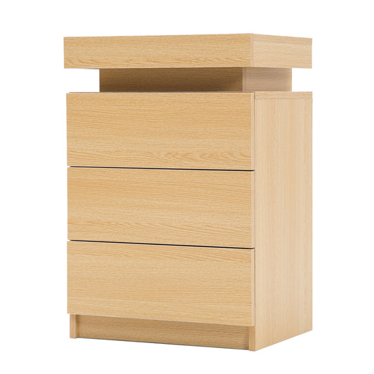 La Bella Bedside Table 3 Drawers RGB LED Bedroom Cabinet Nightstand Gloss GLORY - Oak