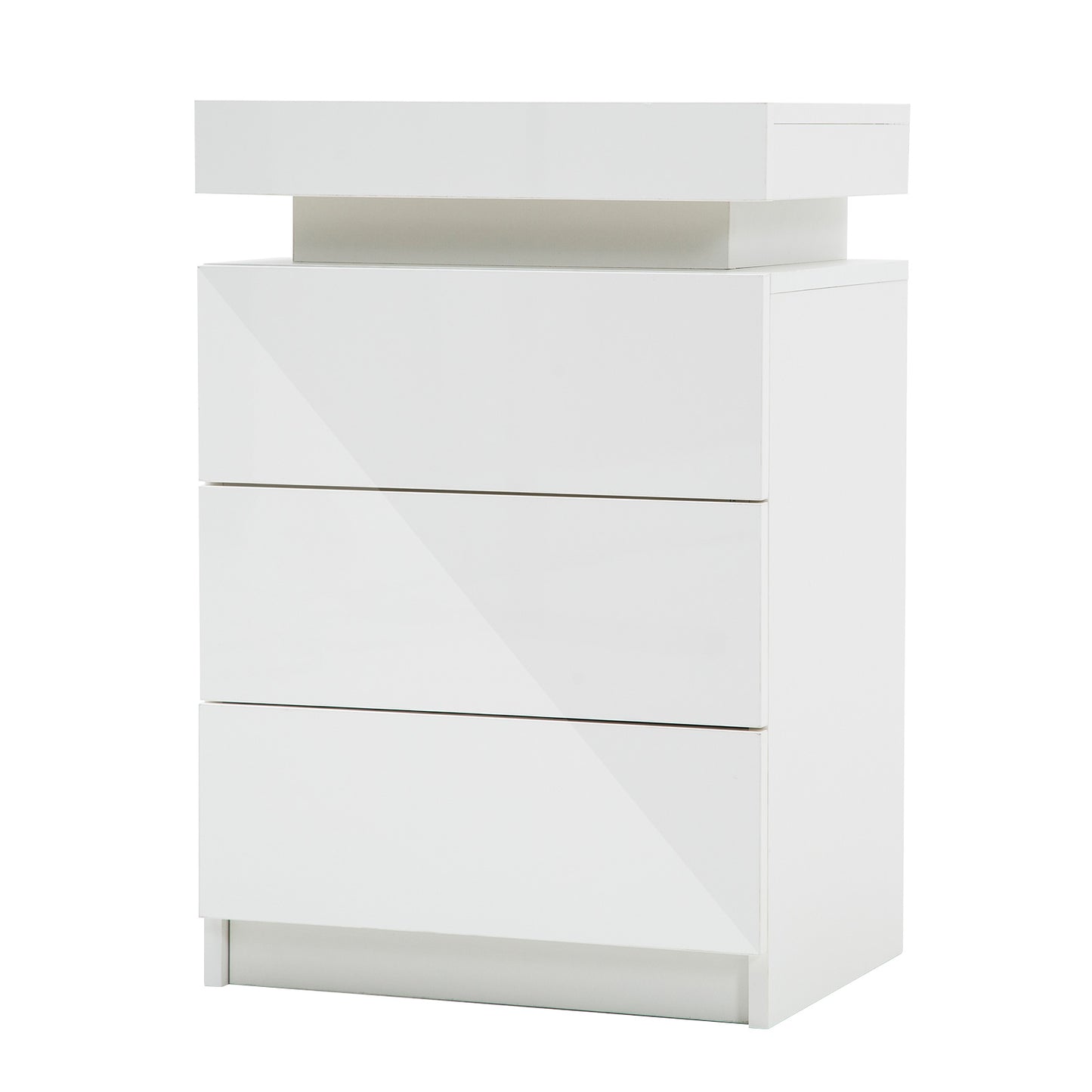 La Bella Bedside Table 3 Drawers RGB LED Bedroom Cabinet Nightstand Gloss GLORY - White