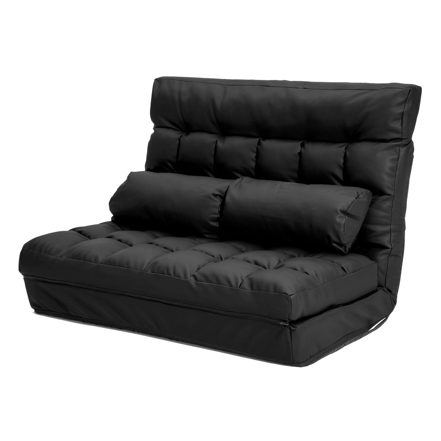 La Bella Double Seat Couch Bed 2 Seater Folding Sofa Chair Gemini Recliner Futon Leather - Black