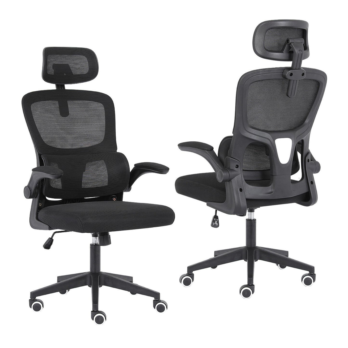 La Bella Black Work Office Chair - Lumber Support, Flip-up Armrest, Adjustable Headrest SITIO