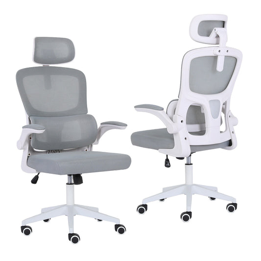La Bella Grey Work Office Chair - Lumber Support, Flip-up Armrest, Adjustable Headrest SITIO